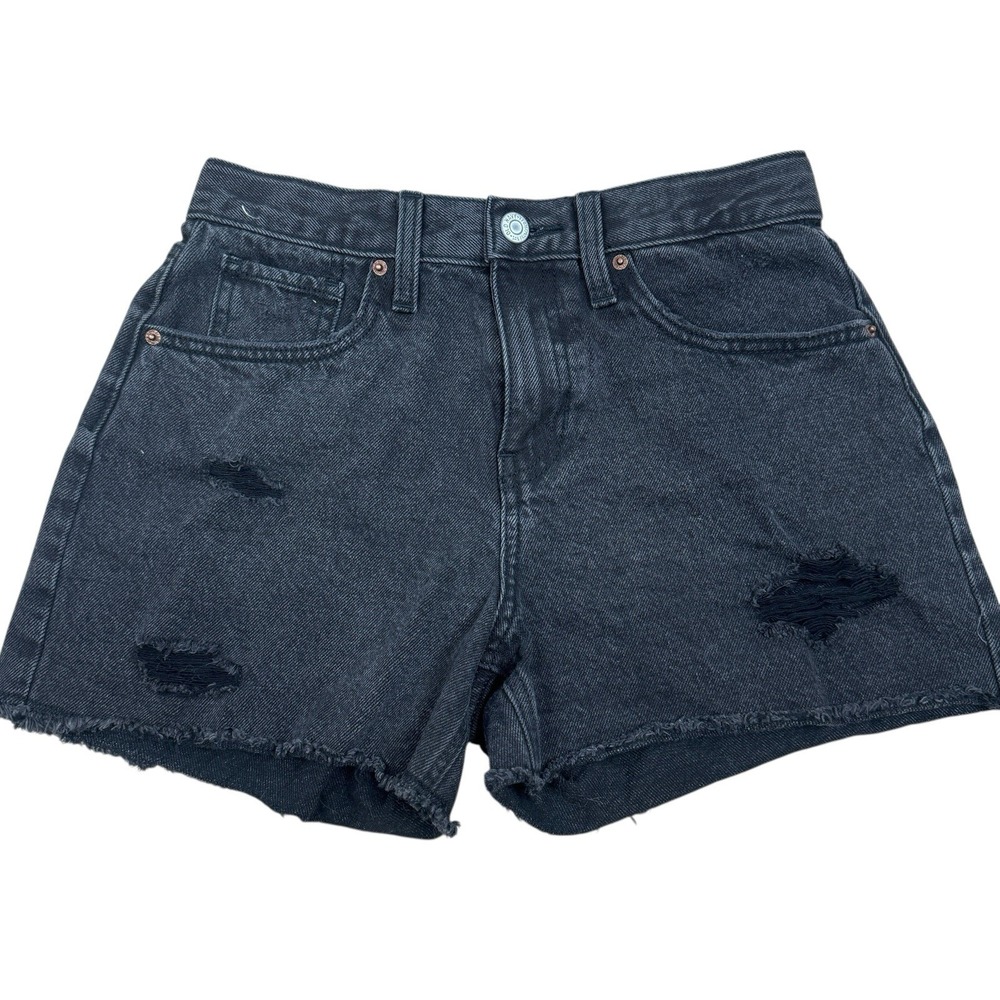 Old Navy Shorts Girls 14‎ Adjust Black Denim High Rise Slouchy Straight Raw Hem
